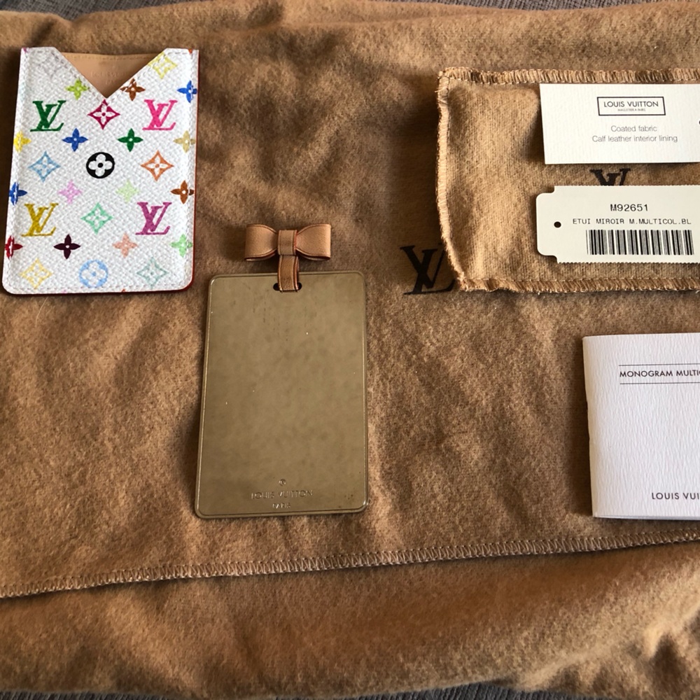 Louis Vuitton Silver Mirror Tag with Beige Bow Accent